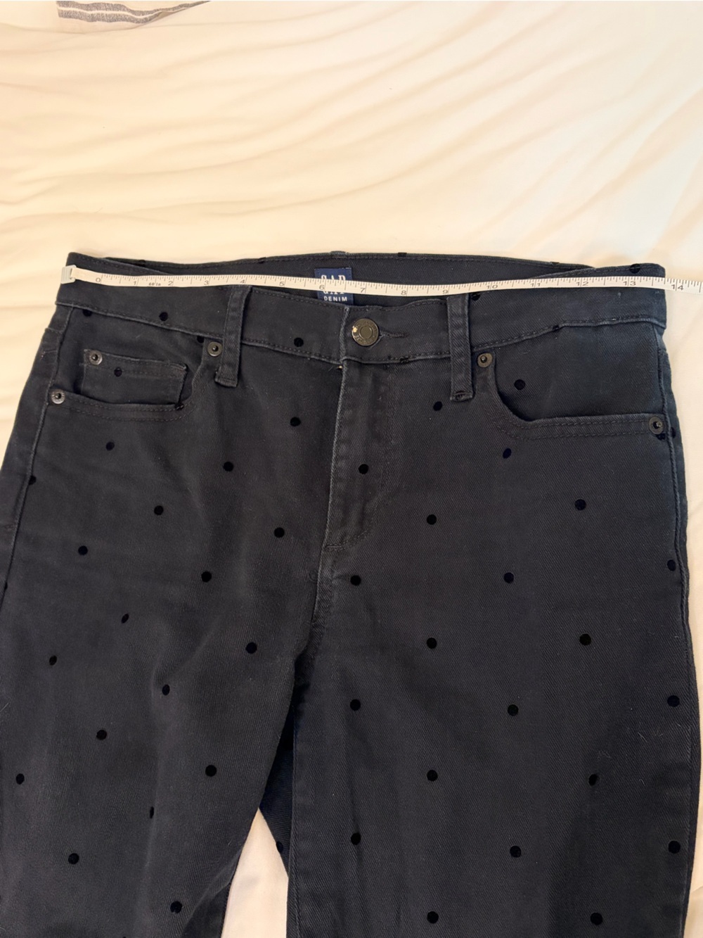 Gap True Skinny Black Flocked Polka Dot Jeans Size 27R - Picture 5 of 9